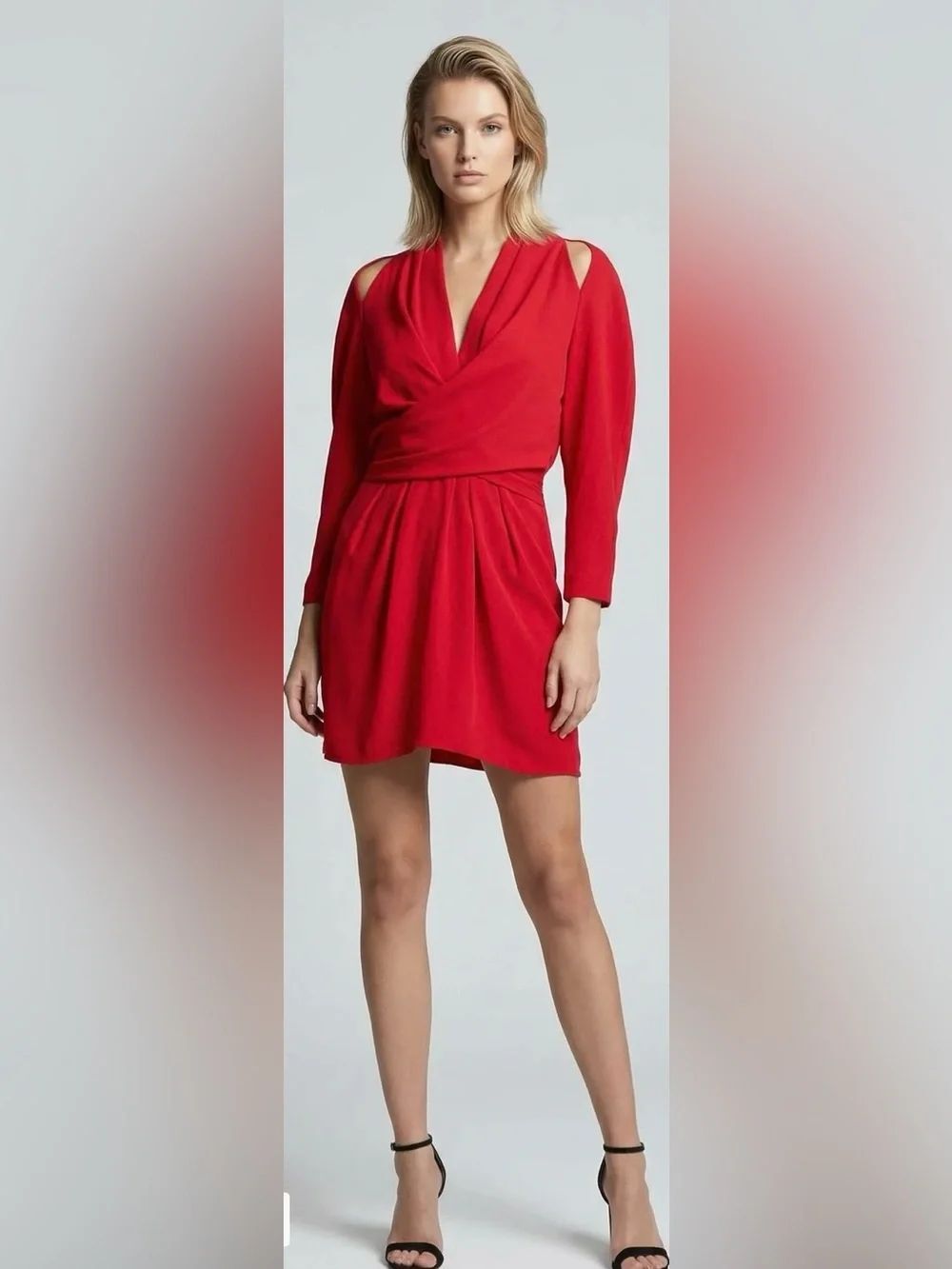 IRO Red Cold-Shoulder Wrap Mini Dress, S